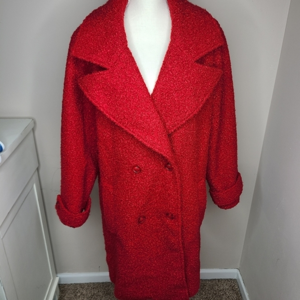 ANTHONY RICHARDS‎ Women’s Long Double Breasted Teddy Peacoat Size XL- Red